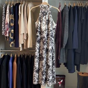 WHBM Black & White Floral Halter Neck Dress SZ 6